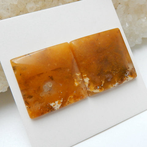 Natural Ocean Jasper Square Gemstone Cabochon Pair, 17x17x3mm, 4.8g - MyGemGarden