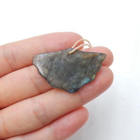 Natural Labradorite carved leaf Pendant Bead, 37x22x5mm, 5.3g - MyGemGarden