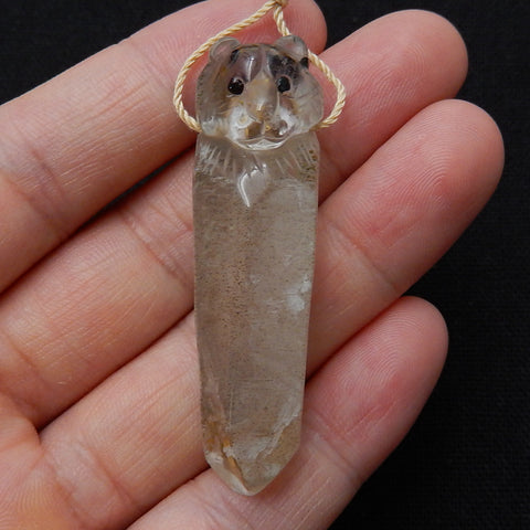 Carved Quartz Gemstone Tiger Pendant, Fashion Pendant, Animal Necklace Pendant, Unique Pendant, 50x14x14mm, 13.3g - MyGemGarden