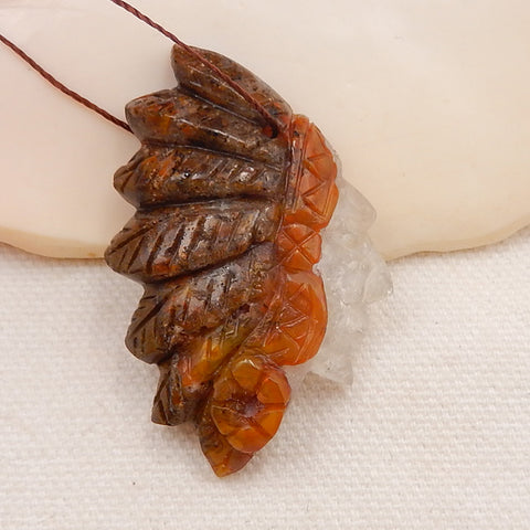 Handmade Warring States Red Agate Carved Indian Head Pendant, 45X30X8mm, 12.0g - MyGemGarden