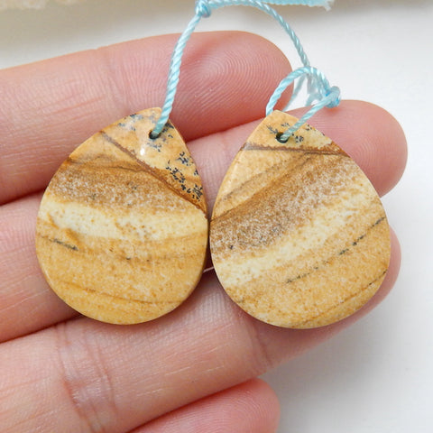 Natural Picture Jasper Teardrop Earrings Pair, stone for Earrings making, 25x20x4mm, 6.55g - MyGemGarden