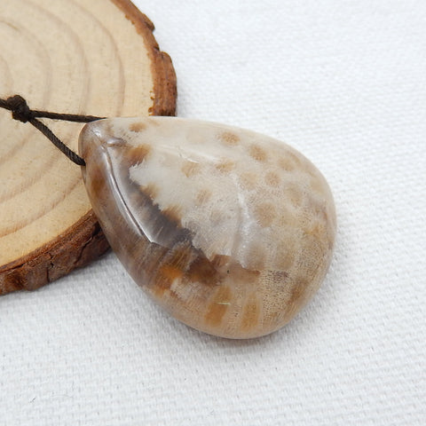 Natural Indonesian Fossil Coral Drilled Teardrop Gemstone Pendant Bead, 34x28x12mm, 14.4g - MyGemGarden