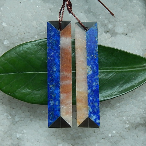 Natural Stone Lapis Lazuli, Sunstone, Obsidian, White Agate Glued Earrings Pair, 40x9x3mm, 5.4g - MyGemGarden