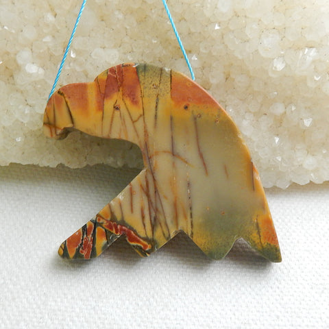 Natural Multi-Color Picasso jasper Carving bird head Pendant, 45x39x10mm, 25.2g - MyGemGarden