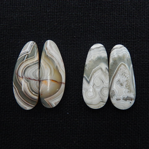 2 Pairs Natural Agate cabochon, Crazy Lace Rosetta Stone Gemstone Cabochon Pair, 22x9x4mm, 23x9x4mm, 5.2g - MyGemGarden