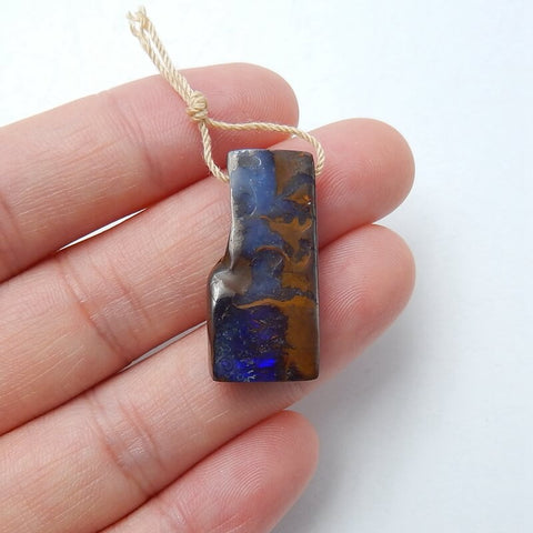 Natural Boulder opal Drilled Gemstone Pendant Bead, 26x12x6mm, 4.6g - MyGemGarden