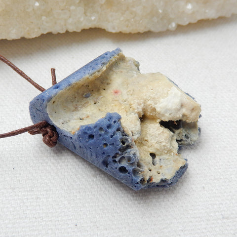 New, Blue Fossil Coral Gemstone Pendant, Nugget Pendant, 45x33x17mm, 20.1g - MyGemGarden