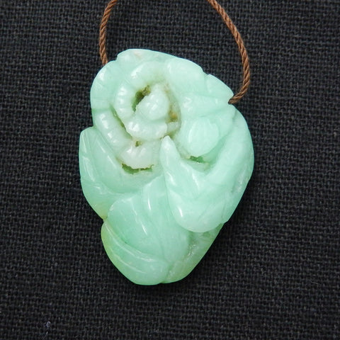 Hand Carved AAA Chrysoprase Gemstone Flower Pendant, 35x27x9mm, 11.4g - MyGemGarden