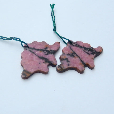 Natural Rhodonite Earrings Pair, stone for Earrings making, 37x25x3mm, 12.1g - MyGemGarden