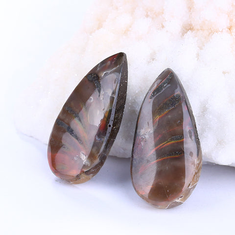 Works of Art Ammonite Fossil cabochon pair, 28x14x4mm, 6g - MyGemGarden