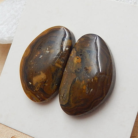 Natural Us Biggs Jasper Gemstone Cabochons pair, 21x13x5mm, 3.9g - MyGemGarden