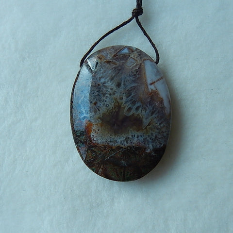 Natural Ocean Jasper Drilled Pendant Bead 43x33x10mm, 21.5g - MyGemGarden