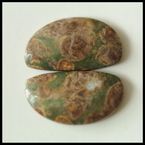 Natural Mushroom Jasper Gemstone Cabochon Pair 24x13x5mm,5.1g - MyGemGarden