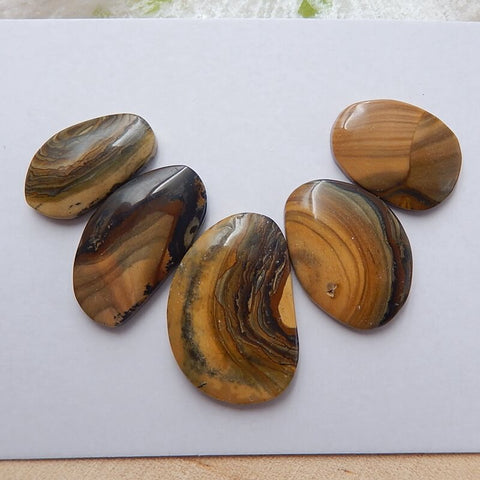 5 pcs Natural Us Biggs Jasper Gemstone Cabochons, 23x15x4mm, 17x10x4mm, 6.8g - MyGemGarden