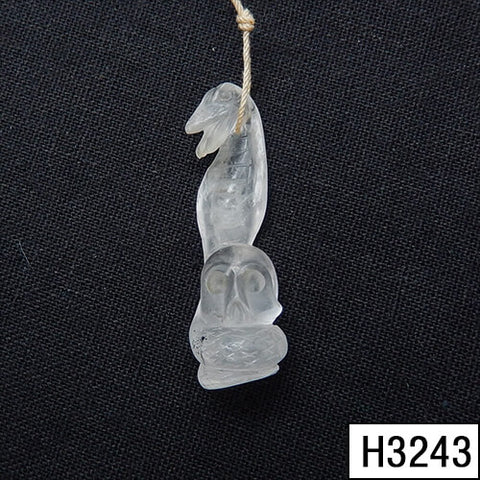 Sale 1 Piece Unique Hand Carved Cobra Snake Clear Ghost Quartz Pendant Stone, 46-65mm - MyGemGarden