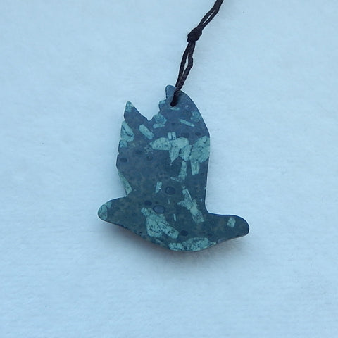 New Design Plant Fossil Carved Bird Pendant, 40x36x5mm, 9.7g - MyGemGarden