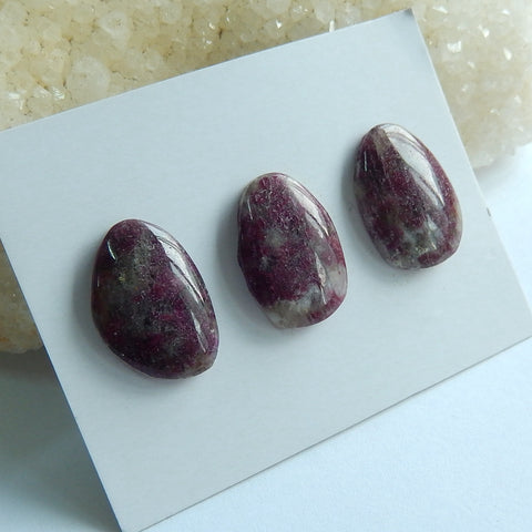 3 pcs Natural  Pink Tourmaline Gemstone Cabochons, 21x15x4mm, 8.3g - MyGemGarden