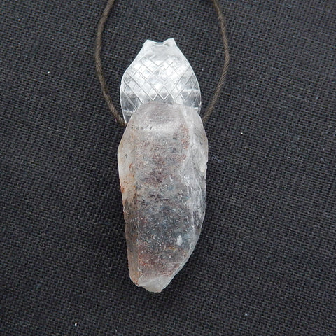 Natural ghost quartz hand carved snake pendant bead, 51x18x13mm, 14.3g - MyGemGarden