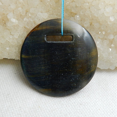 Natural Tiger-Eye Drilled Round Gemstone Pendant Bead, 40x7mm, 18.1g - MyGemGarden