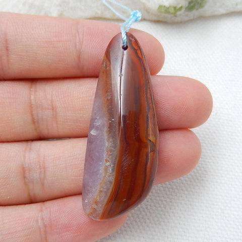 Natural Warring States Red Agate Drilled Gemstone Pendant Bead, 44x17x9mm, 8.9g - MyGemGarden