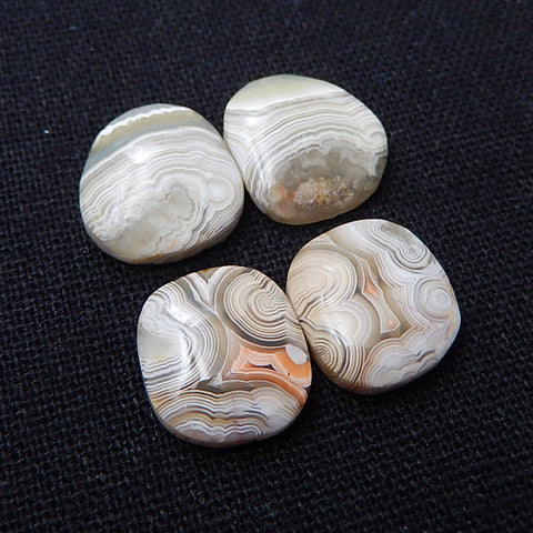 2 Pairs Natural Agate cabochon, Crazy Lace Rosetta Stone Gemstone Cabochon Pair, 15x14x4mm, 6.2g - MyGemGarden