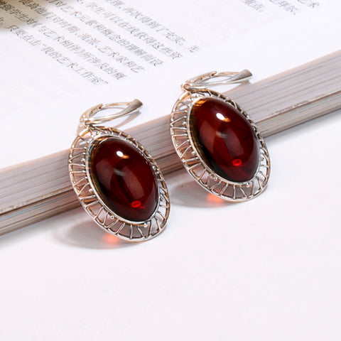 New Design Hot Sale 925 Silver with Natural Amber Gemstone Earrings 8.6g - MyGemGarden