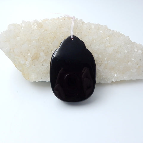 New Design Obsidian Carved Buddha Pendant Beads, 53x37x12mm, 30.7g - MyGemGarden