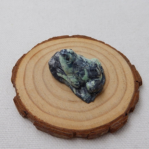 Natural Stone Green Tuquoise Carved Frog Amimal Cabochon, 32x25x19mm, 9.8g - MyGemGarden