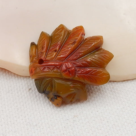 Handmade Warring States Red Agate Carved Indian Head Pendant, 25x25x7mm, 6.0g - MyGemGarden