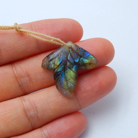 Labradorite Carved Leaf Pendant Bead, 24x24x4mm, 2.4g - MyGemGarden