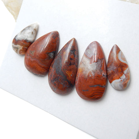 5 PCS Natural Crazy Lace Rosetta Stone Agate Flatback Gemstone Cabochon set, 34x18x6mm, 24x11x4mm, 19.8g - MyGemGarden