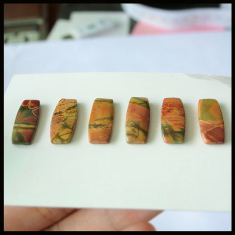 6PCS Natural Multi-Color Picasso Jasper Gemstone Cabochon 25x9x3mm,8.2g - MyGemGarden