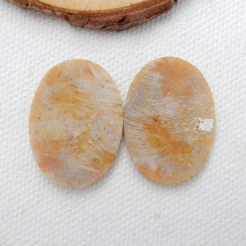 Natural Indonesian Fossil Coral Oval Gemstone Cabochon Pair, 25x19x3mm, 5.1g - MyGemGarden