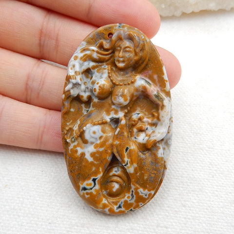 New design Ocean Jasper Carved Mermaid Pendant Beads, Fashion Pendant Jewelry, 56x32x7mm, 18g - MyGemGarden