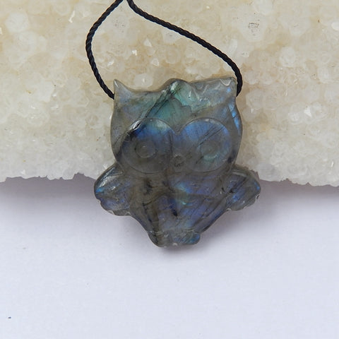 Labradorite Carved owl Pendant Bead, 24x6mm, 5.1g - MyGemGarden