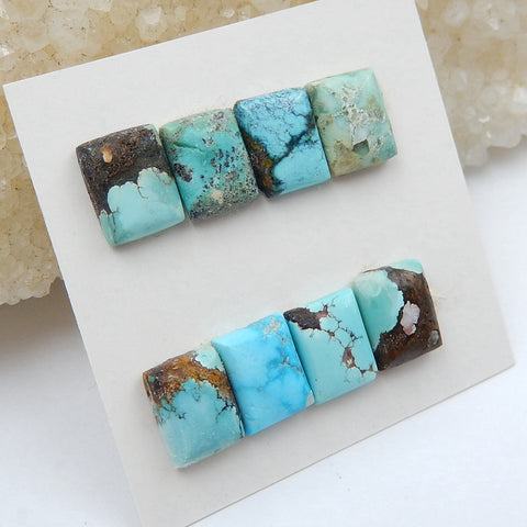 8 PCS Natural Turquoise Rectangle Flatback Gemstone Cabochon, 9x6x3mm, 3.6g - MyGemGarden