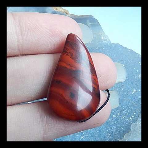 Warring States Red Agate Gemstone Pendant Bead, 28x16x8mm, 5.1g - MyGemGarden