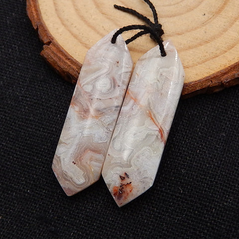 Natural Crazy Lace Agate Earrings Stone Pair, stone for earrings making, 38x11x5mm, 7.1g