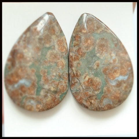 Natural Mushroom Jasper Gemstone Cabochon Pair 29x19x5mm,8.9g - MyGemGarden