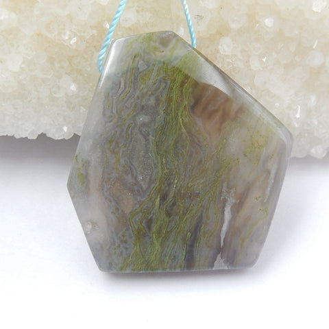 Moss Agate Gemstone Natural Pendant Bead, 39x37x6mm, 16.7g - MyGemGarden