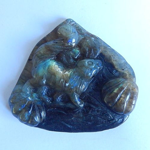 Carved Labradorite Gemstone Squirrel Cabochon, 52x50x10mm, 35.1g - MyGemGarden