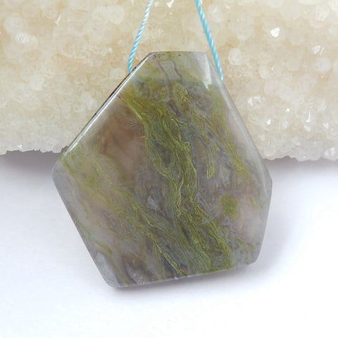 Moss Agate Gemstone Natural Pendant Bead, 39x37x6mm, 16.7g - MyGemGarden