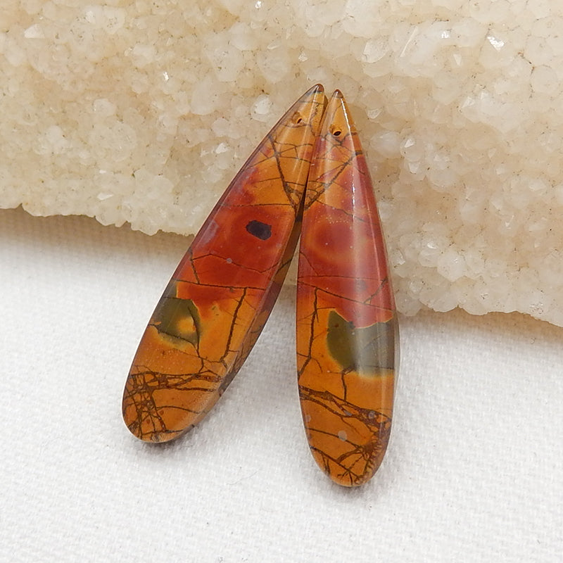 Multicolor Picasso Jasper and White Quartz Glued Gemstone Earrings Stone Pair, 42x10x6mm, 7.8g - MyGemGarden