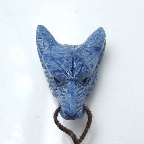 Handmade blue coral Carved Wolf Head Pendant Bead, 27x18x9mm, 3.6g - MyGemGarden