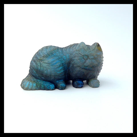 Labradorite Carved Cat, 59x33x22mm, 70g - MyGemGarden