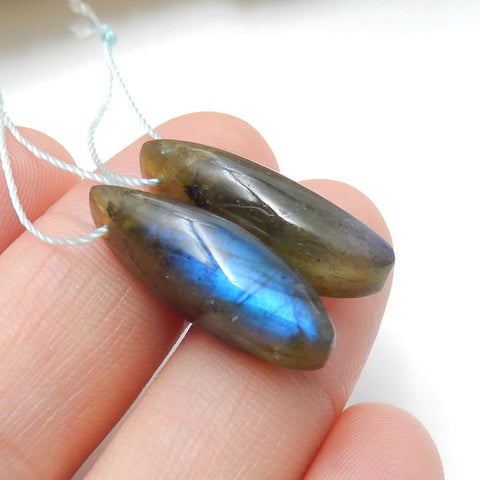 Natural Labradorite Drilled Stone Earrings Pair,s 22x8x7mm, 3.8g - MyGemGarden