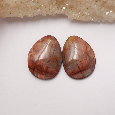 Natural Multi-Color Picasso Jasper Gemstone Cabochon Pair, 28x21x5mm, 8.7g - MyGemGarden