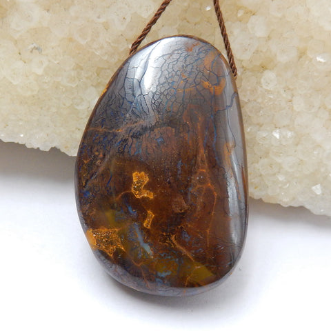 Natural Boulder opal Drilled Gemstone Pendant Bead, 38x25x12mm, 20.8g - MyGemGarden