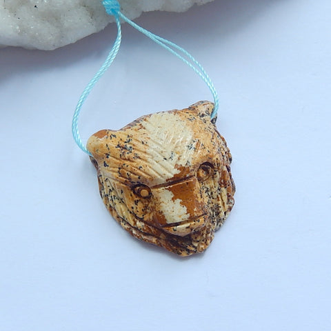 Picture Jasper carved bear head Pendant Bead, 29x28x11mm, 10.3g - MyGemGarden