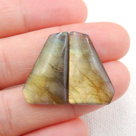 Natural Labradorite Flatback Gemstone Cabochon Pair, 21x13x3mm, 3.3g